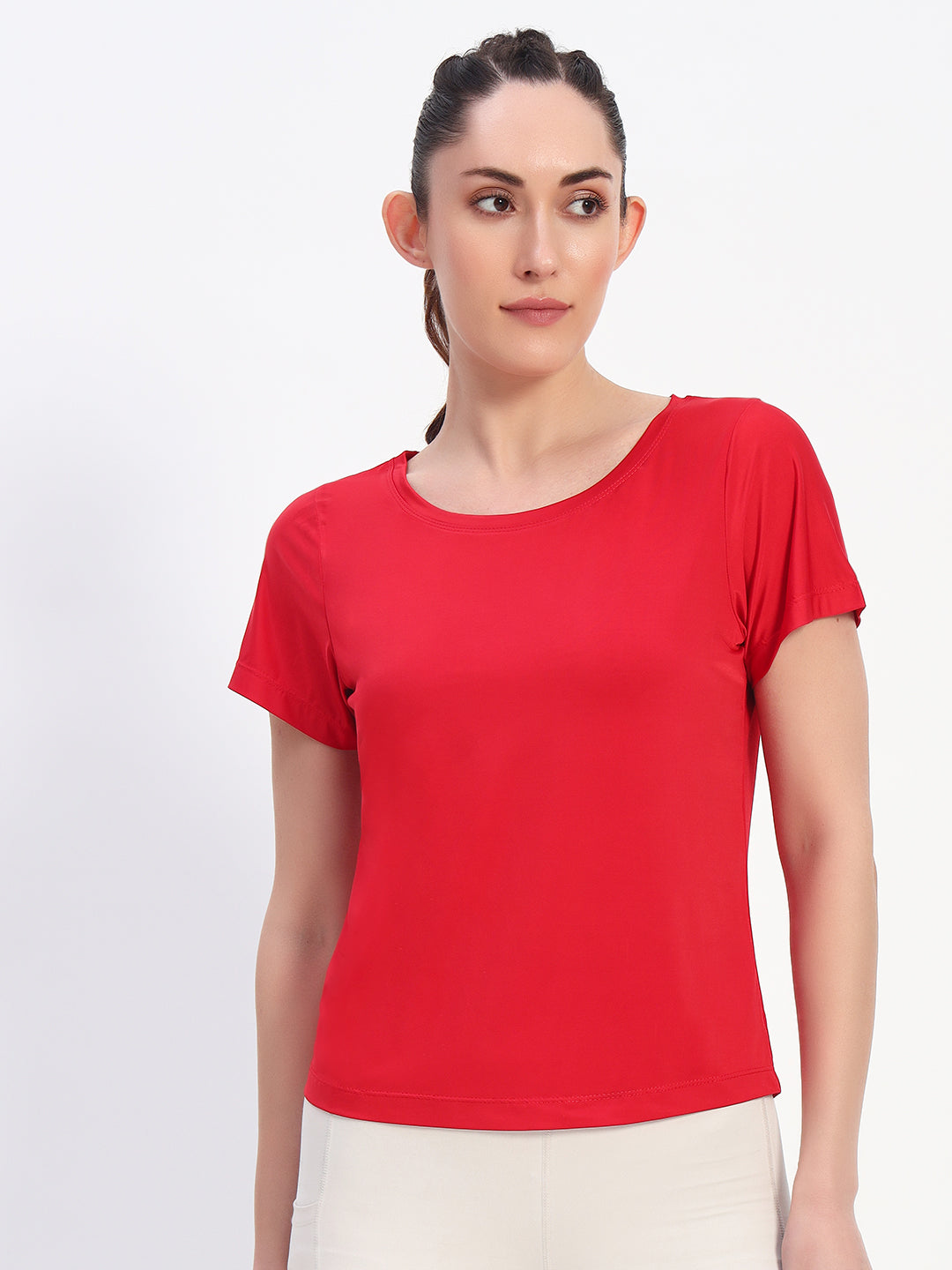 Deep Neck Workout T-Shirt - Red
