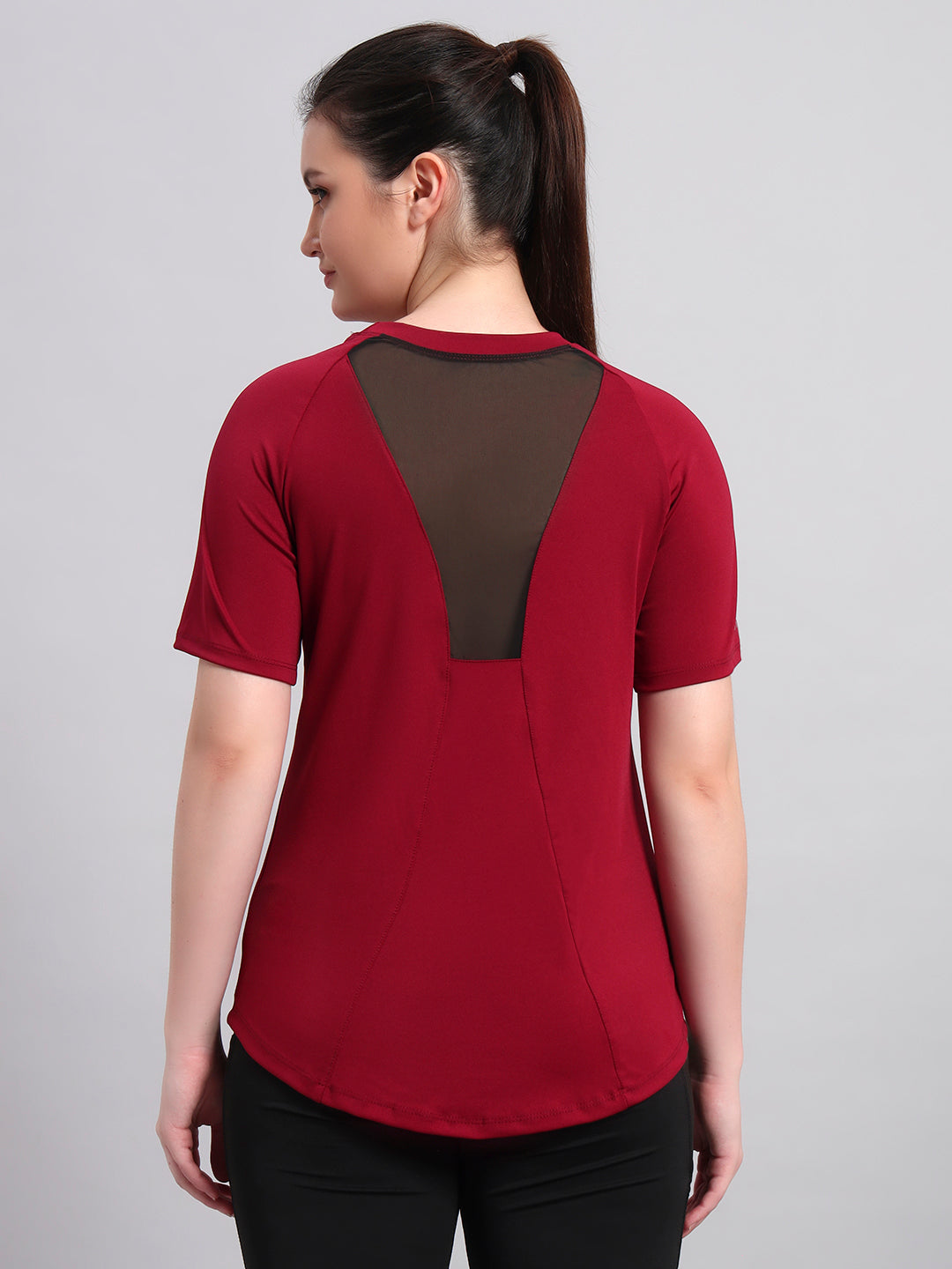 Women Workout Back Mesh T-Shirt - Maroon