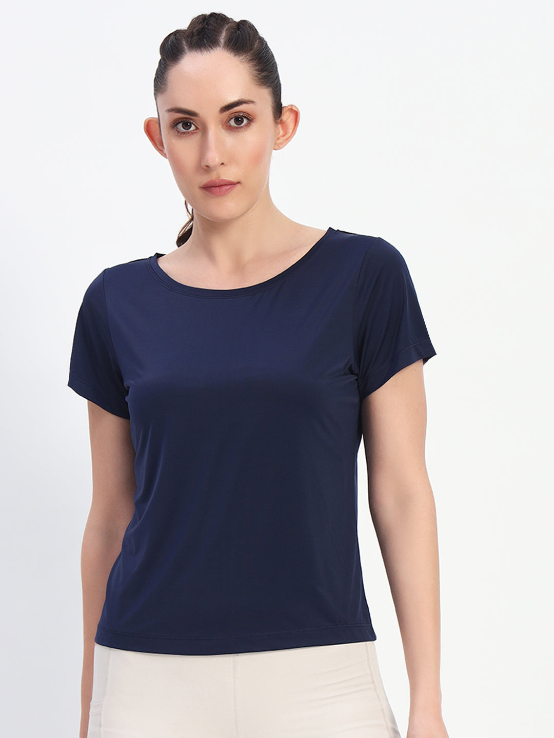 Deep Neck Workout T-Shirt - Navy Blue