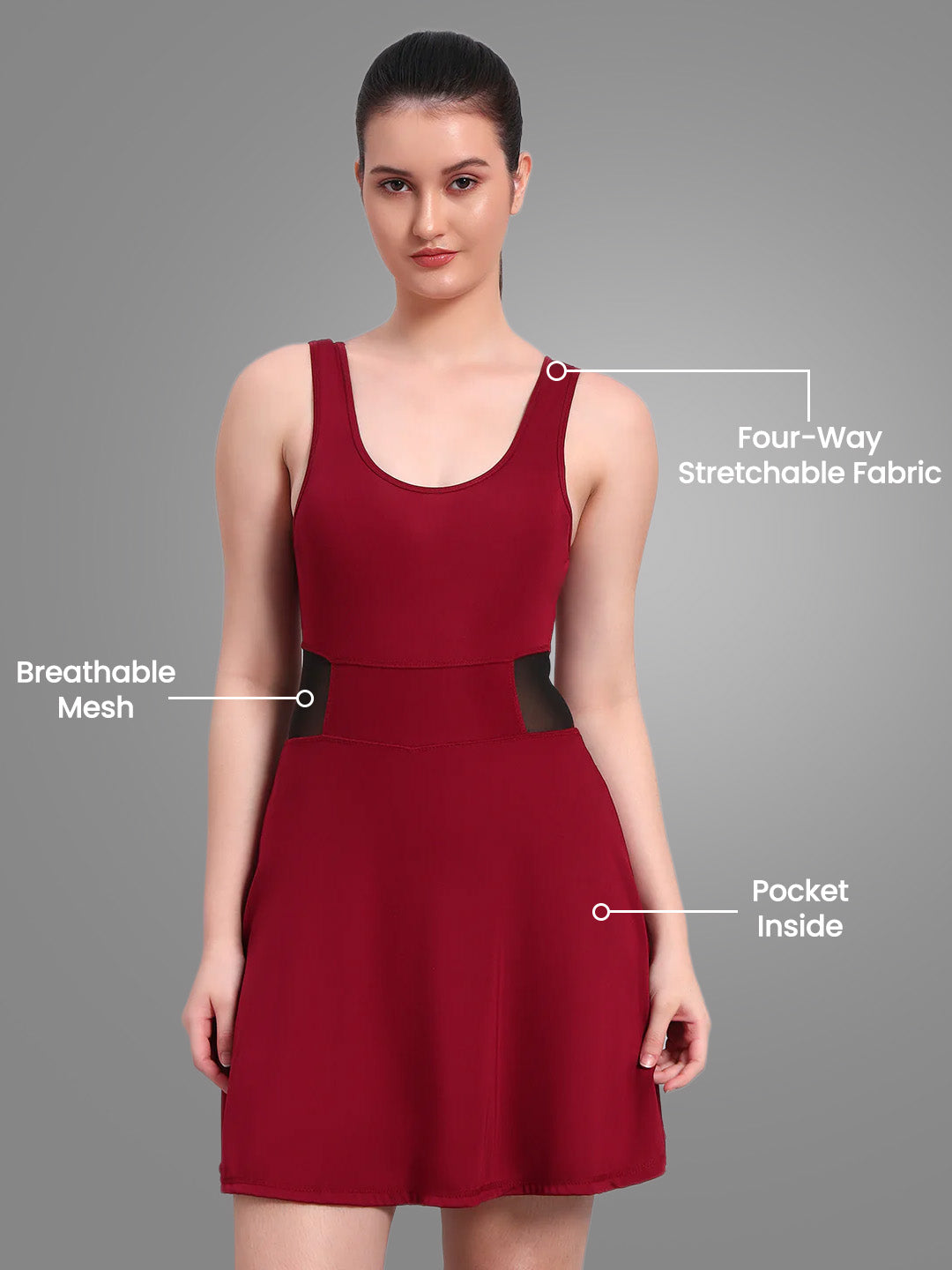 Nylon WOMEN WORKOUT SKIRT JUMPSUIT - MAROON