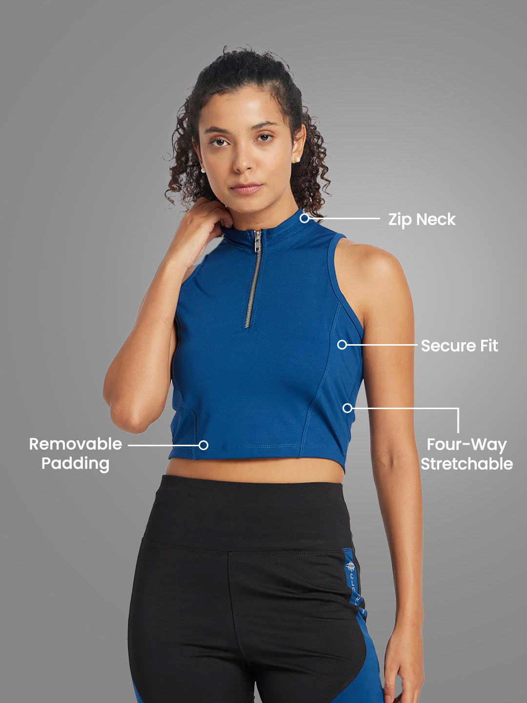 Workout Zip Neck Top - Blue