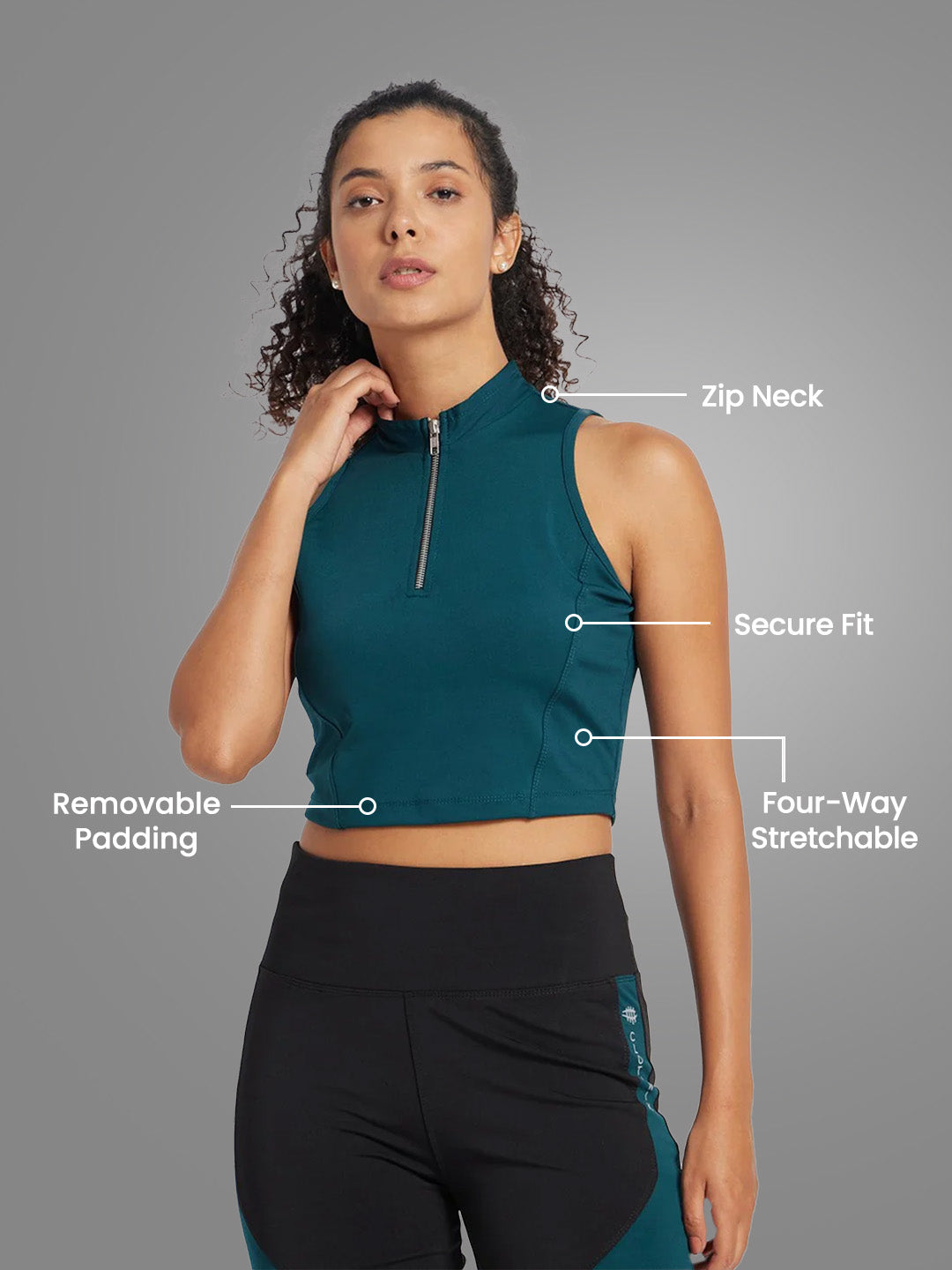 Workout Zip Neck Top - Royal Green