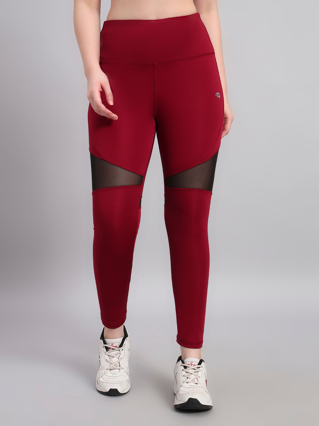 Nylon Women Sports Tight with Mesh Panel - Maroon