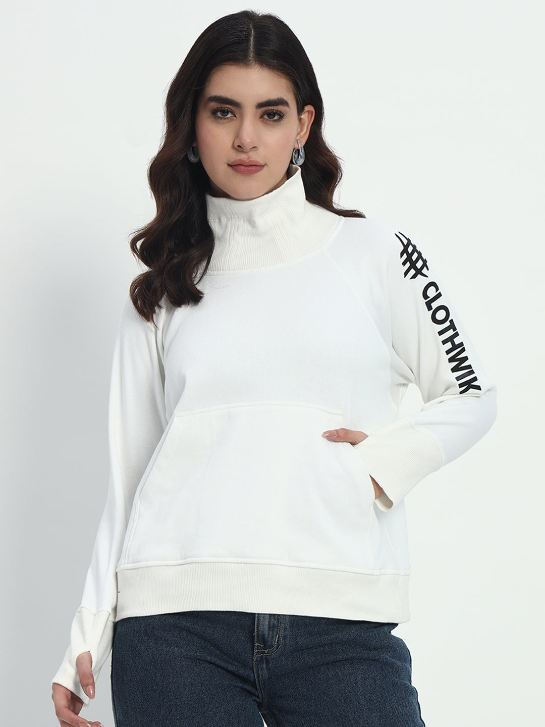 Fleece Fabric Logo Sweatshirt - White