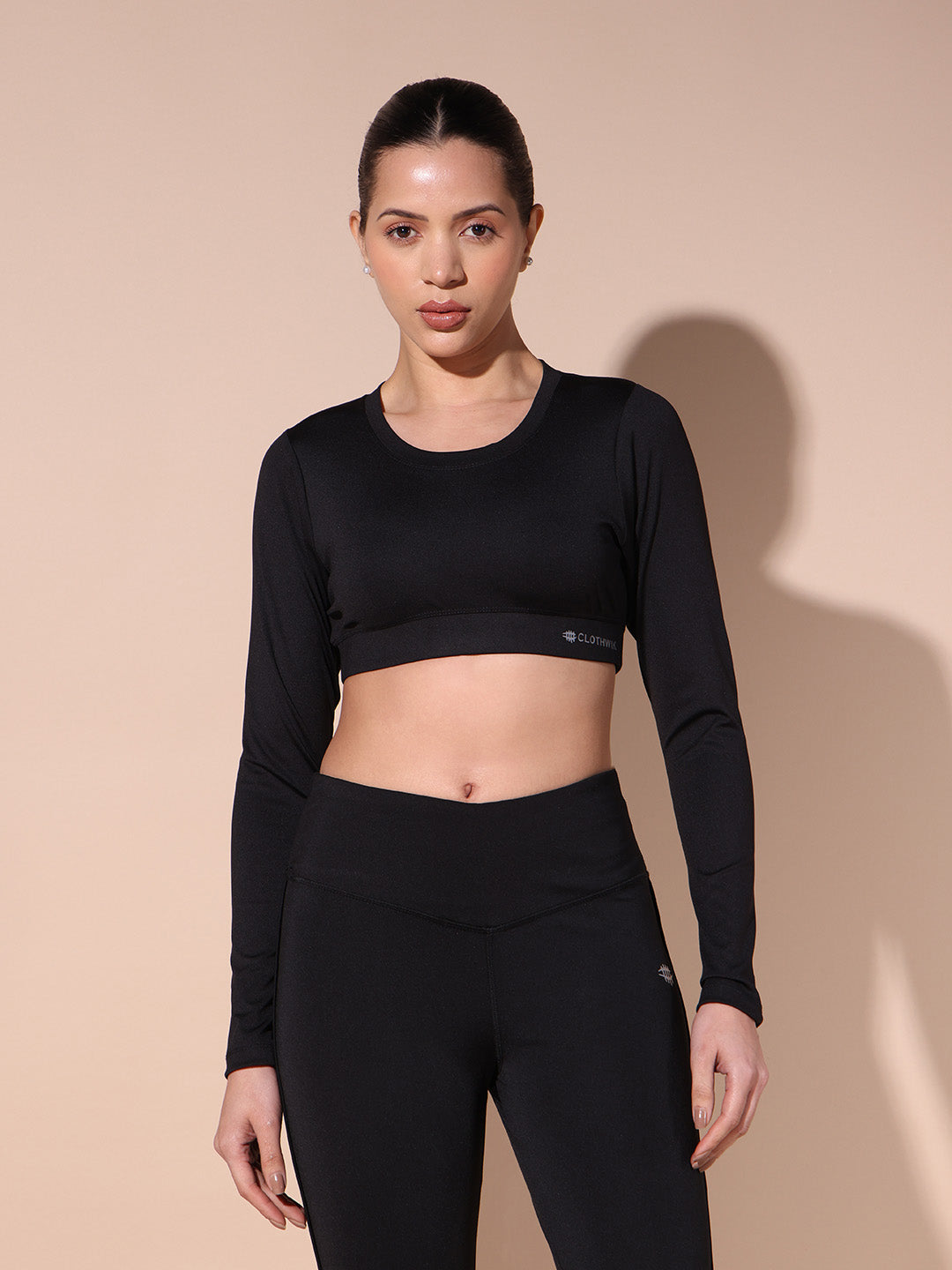 Nylon Workout Full Sleeves Sports Bra – Black