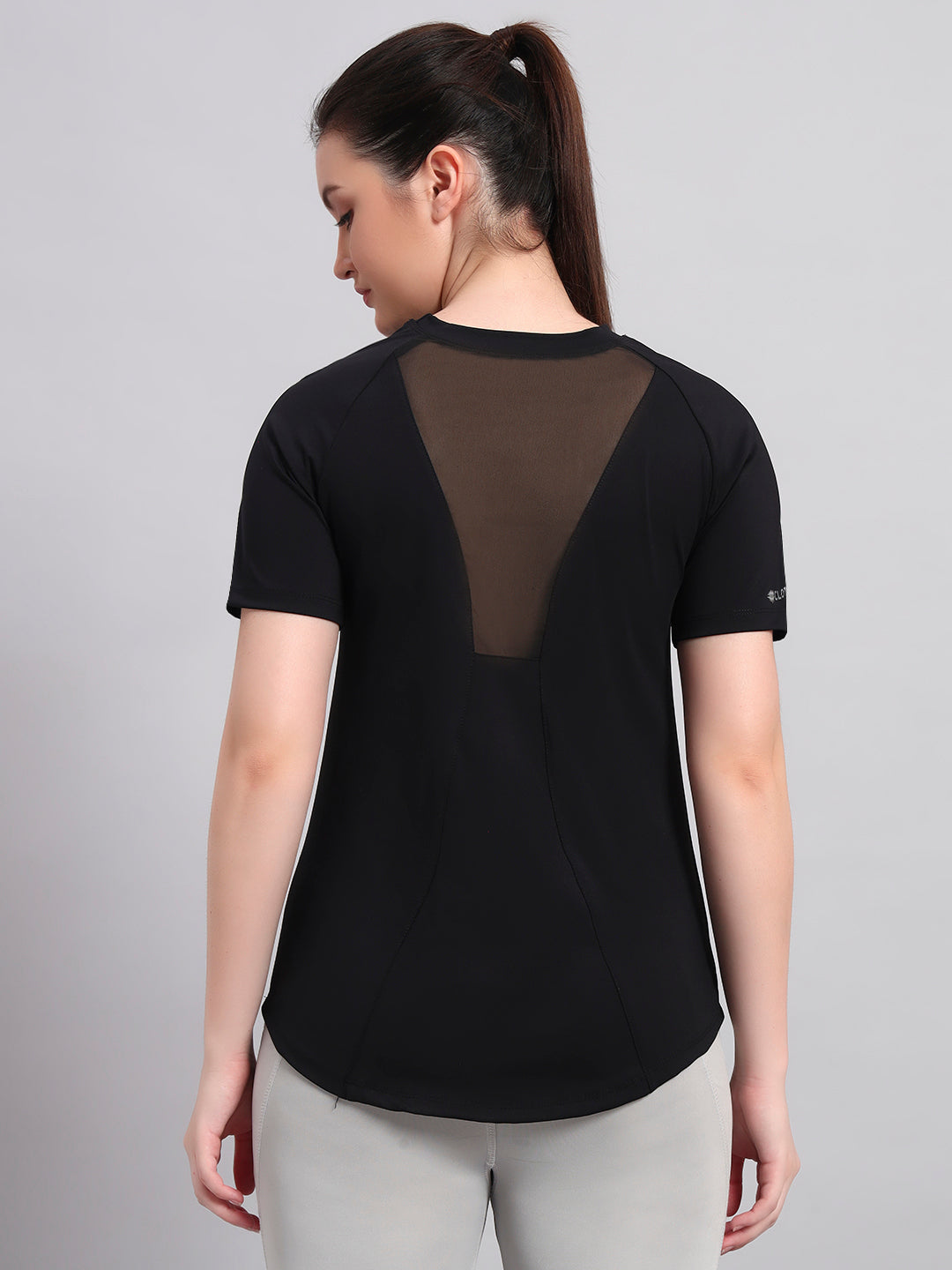 Women Workout Back Mesh T-Shirt - Black