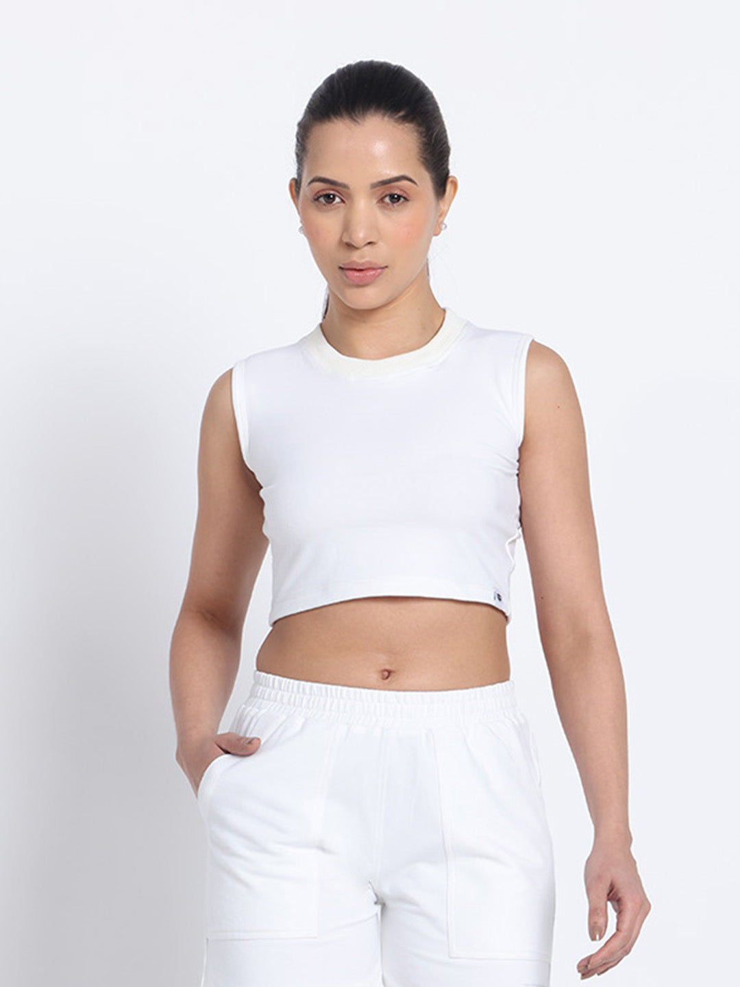 Clothwik Workout Terry Crop Top – White