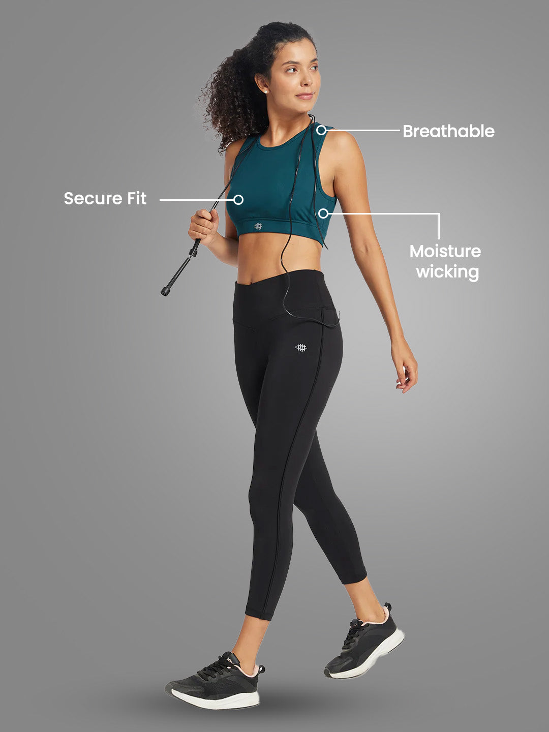 Nylon Back Design Sports Bra – Royal Green