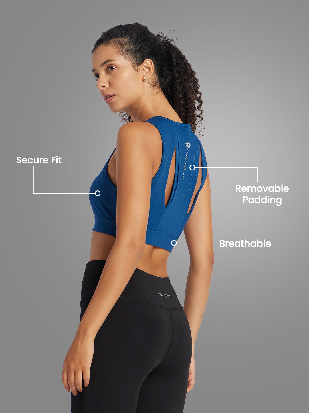 Nylon Back Design Sports Bra – Blue