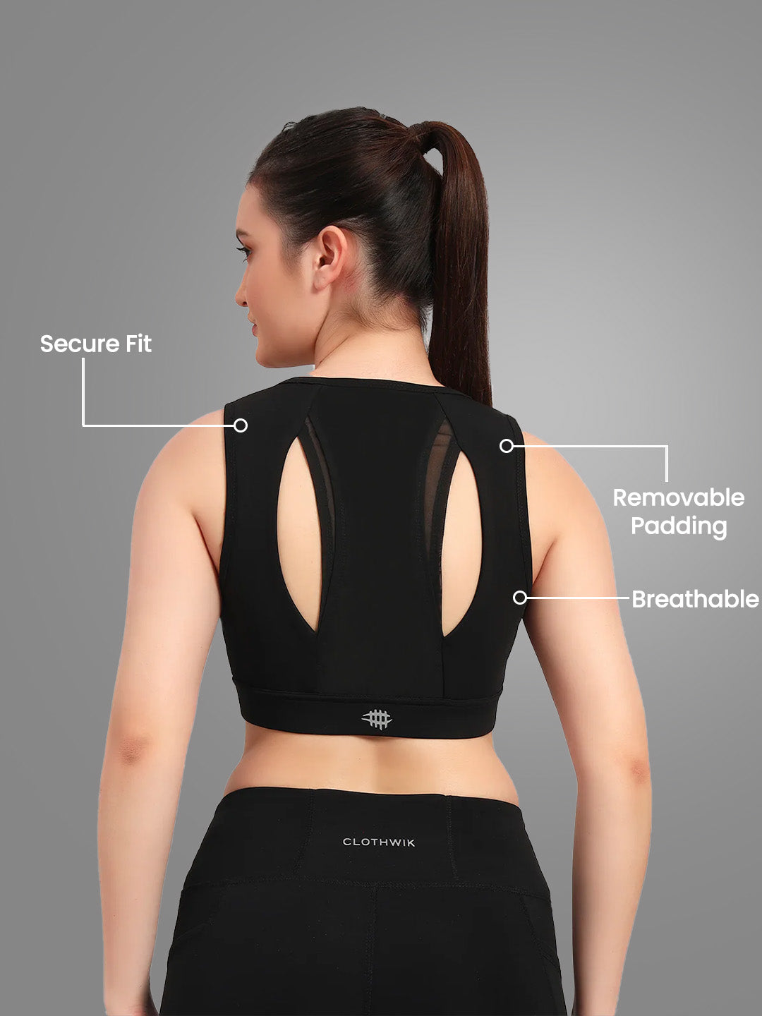 Nylon Back Mesh Sports Bra – Black