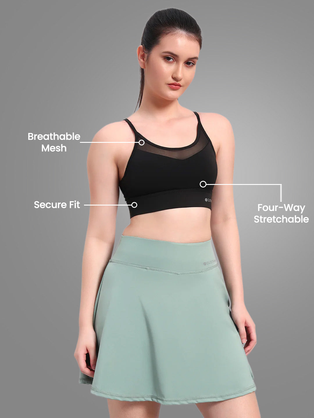 Nylon Women Back Cross Mesh Design Sport Bra - Black