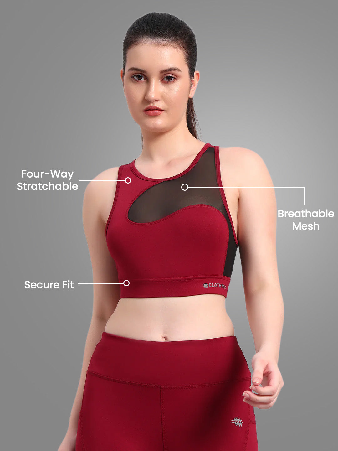 Nylon Women High Impact Breathable Mesh Sport Bra - Maroon