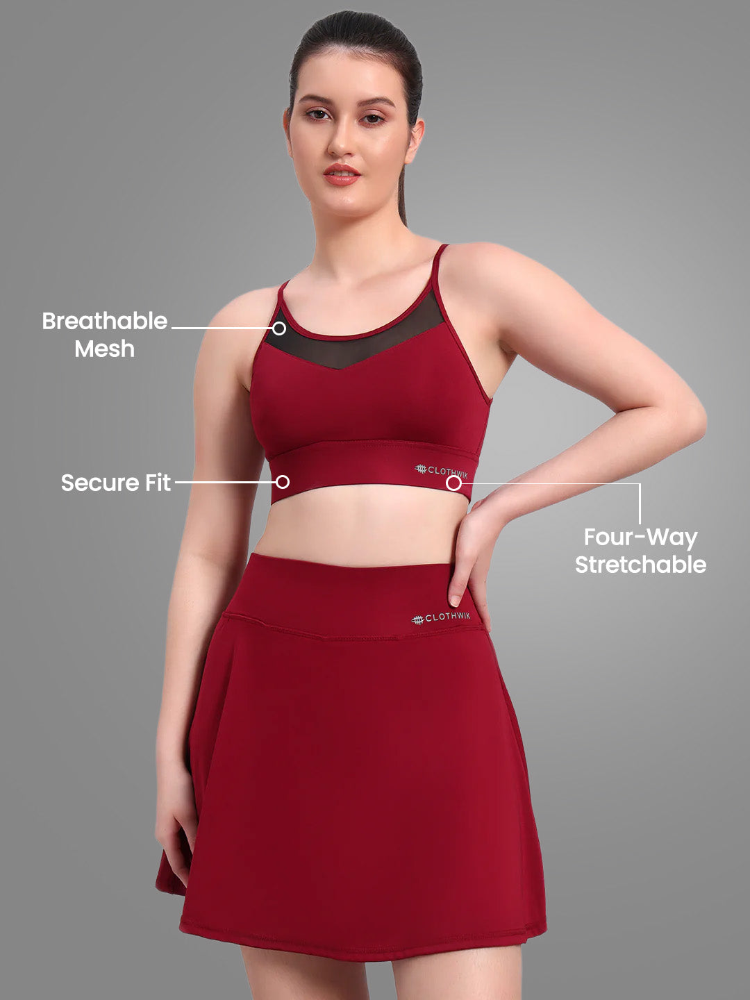 Nylon Women Back Cross Mesh Design Sport Bra - Maroon