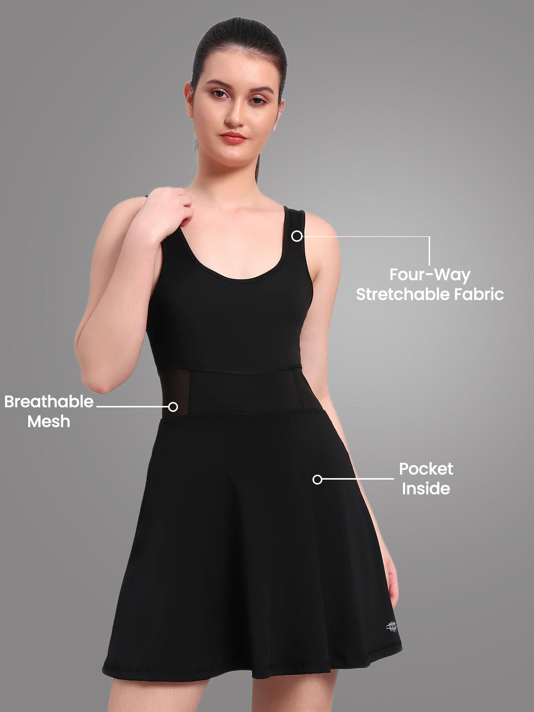 NYLON WOMEN WORKOUT SKIRT JUMPSUIT - BLACK