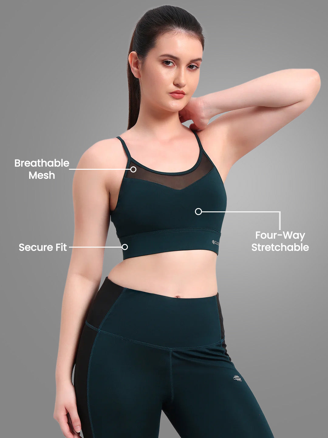 Nylon Women Back Cross Mesh Design Sport Bra - Royal Green