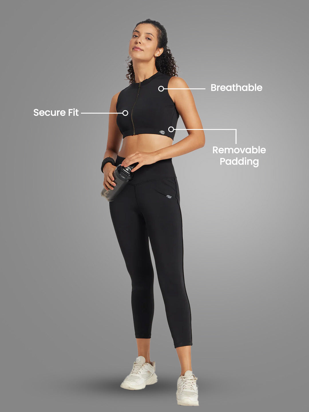 Nylon Front Zip Closer Sports Bra – Black