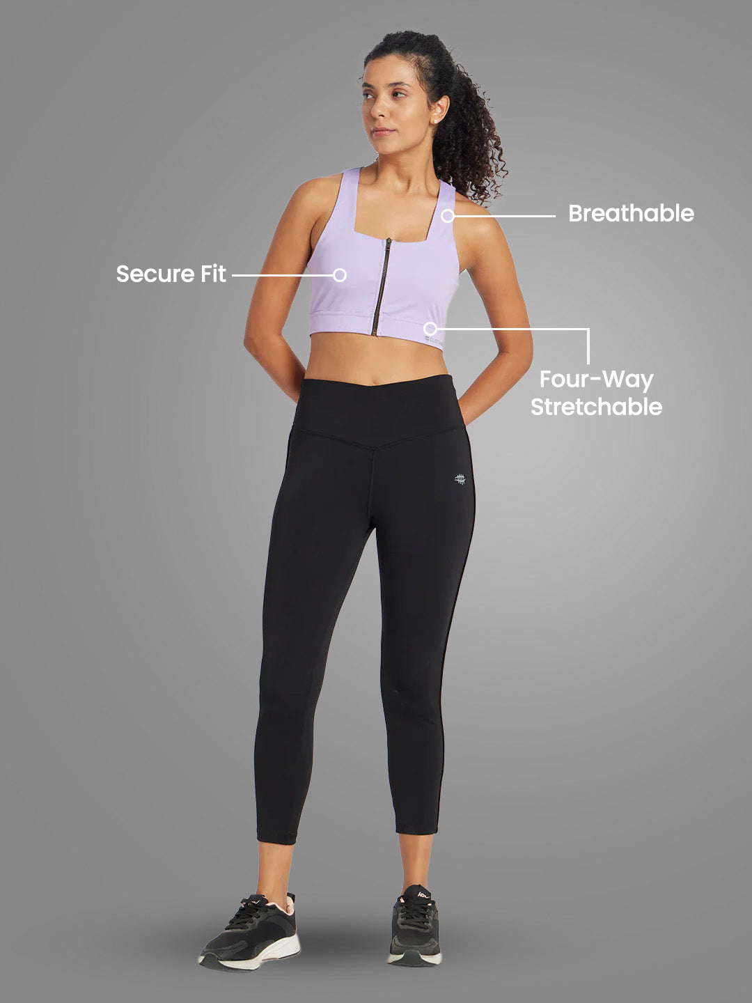 Nylon Front Zip Sports Bra – Purple