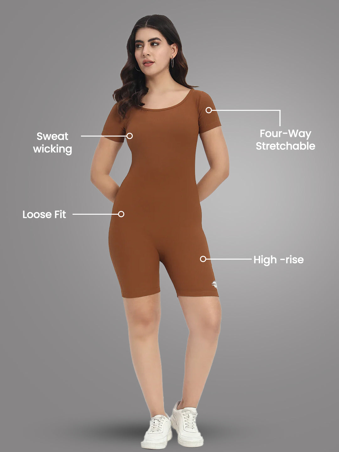 Nylon Gym Jumpsuit – Brown Nylon Rib