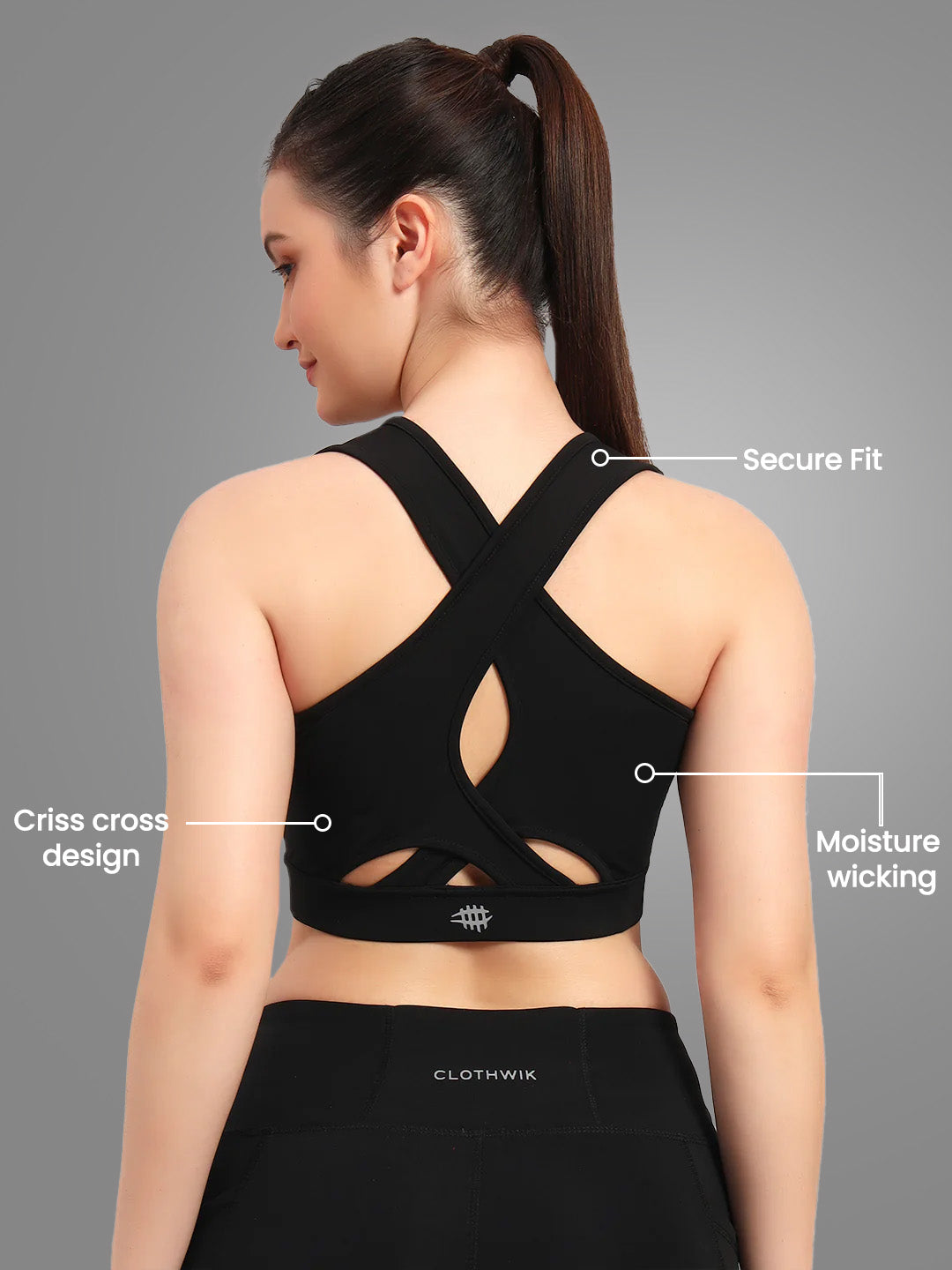 Nylon High Impact Criss-Cross Sport Bra – Black