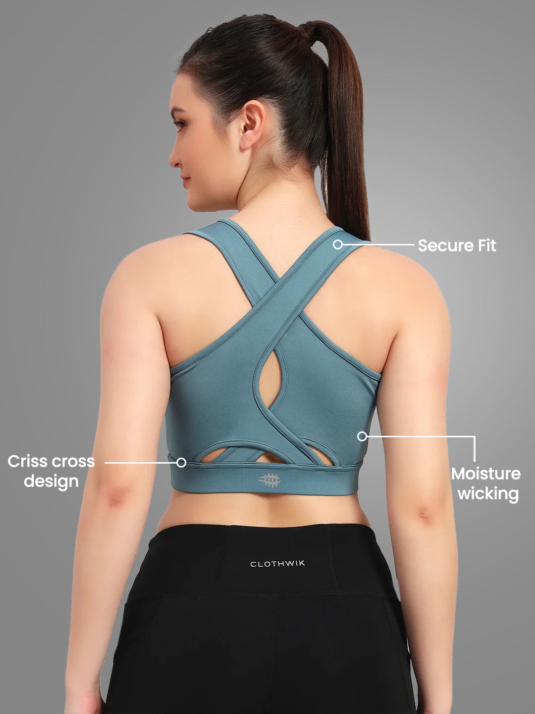 Nylon High Impact Criss-Cross Sport Bra – Blue