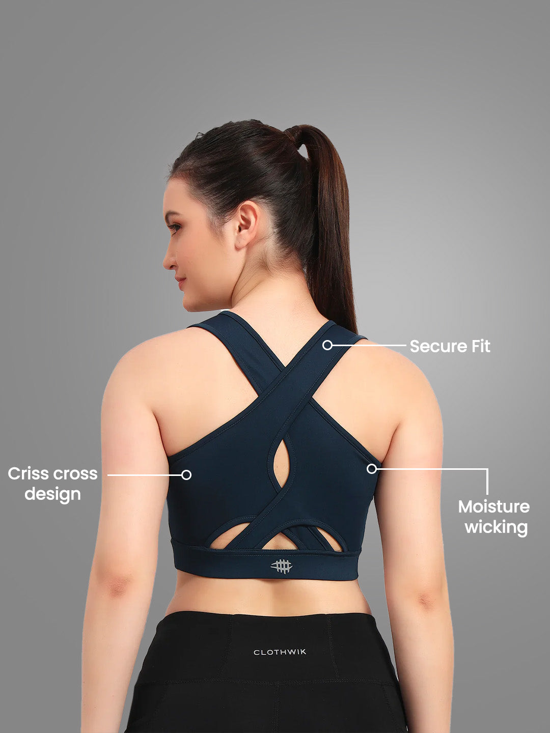 Nylon High Impact Criss-Cross Sport Bra – Navy Blue