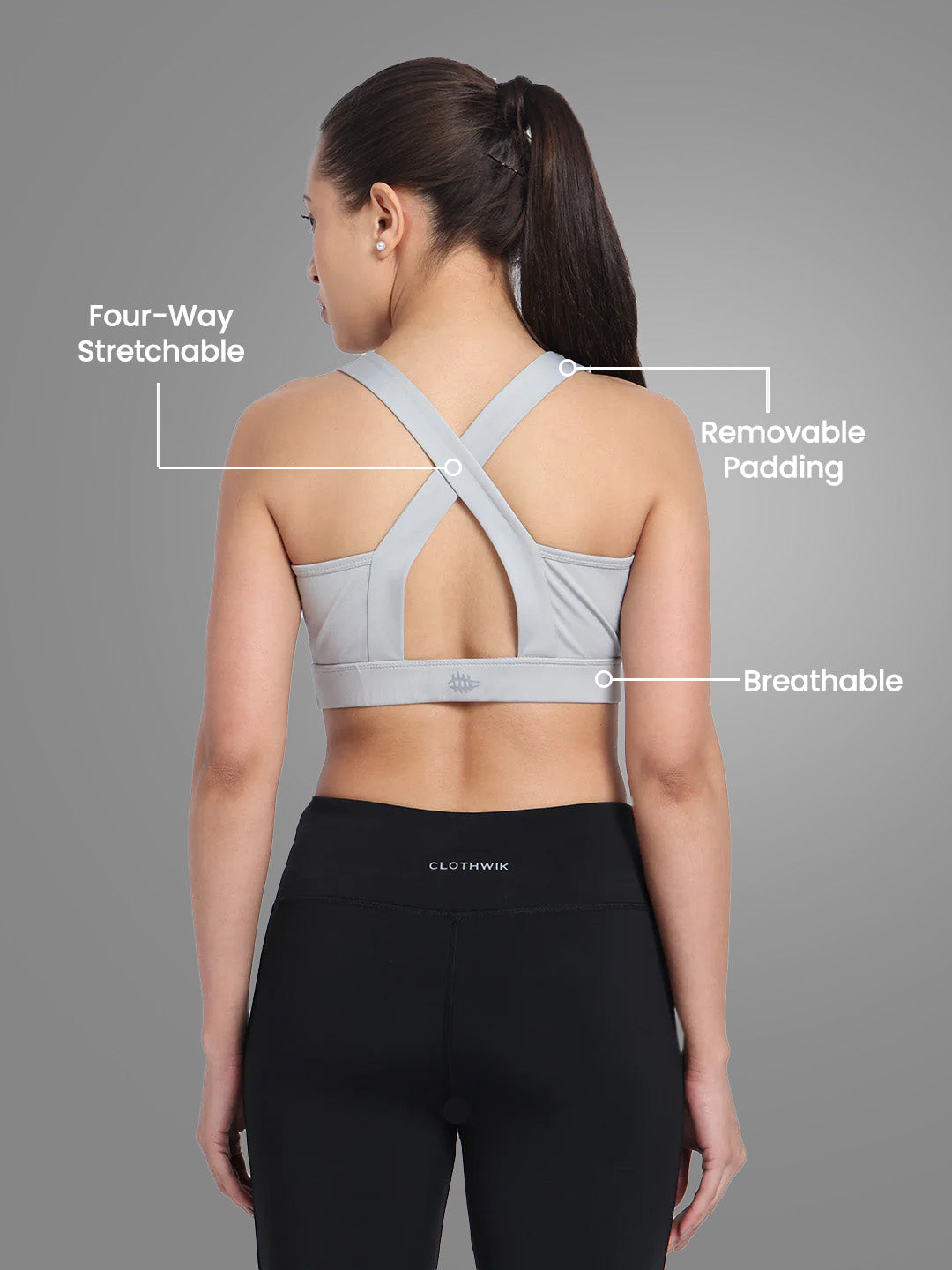 Nylon High Impact Sports Bra – Grey