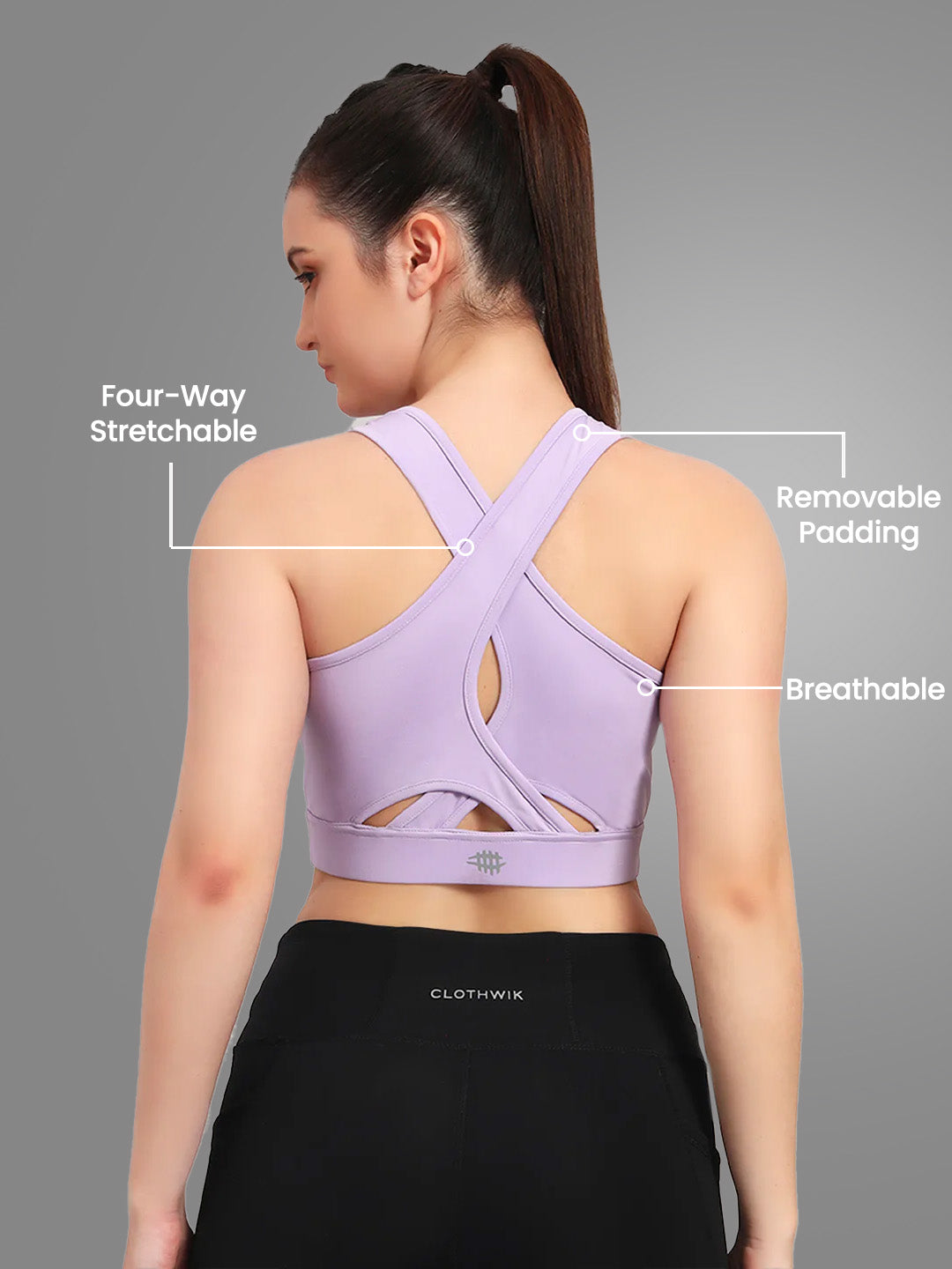 Nylon High Impact Criss-Cross Sport Bra – Purple