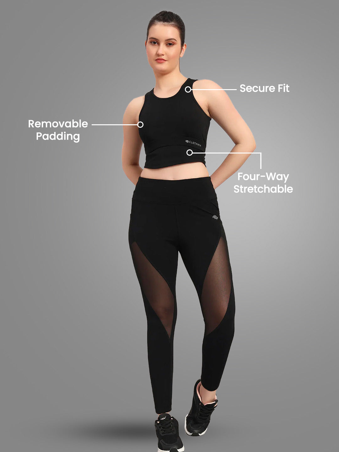 Nylon High Impact Sports Bra _ Black
