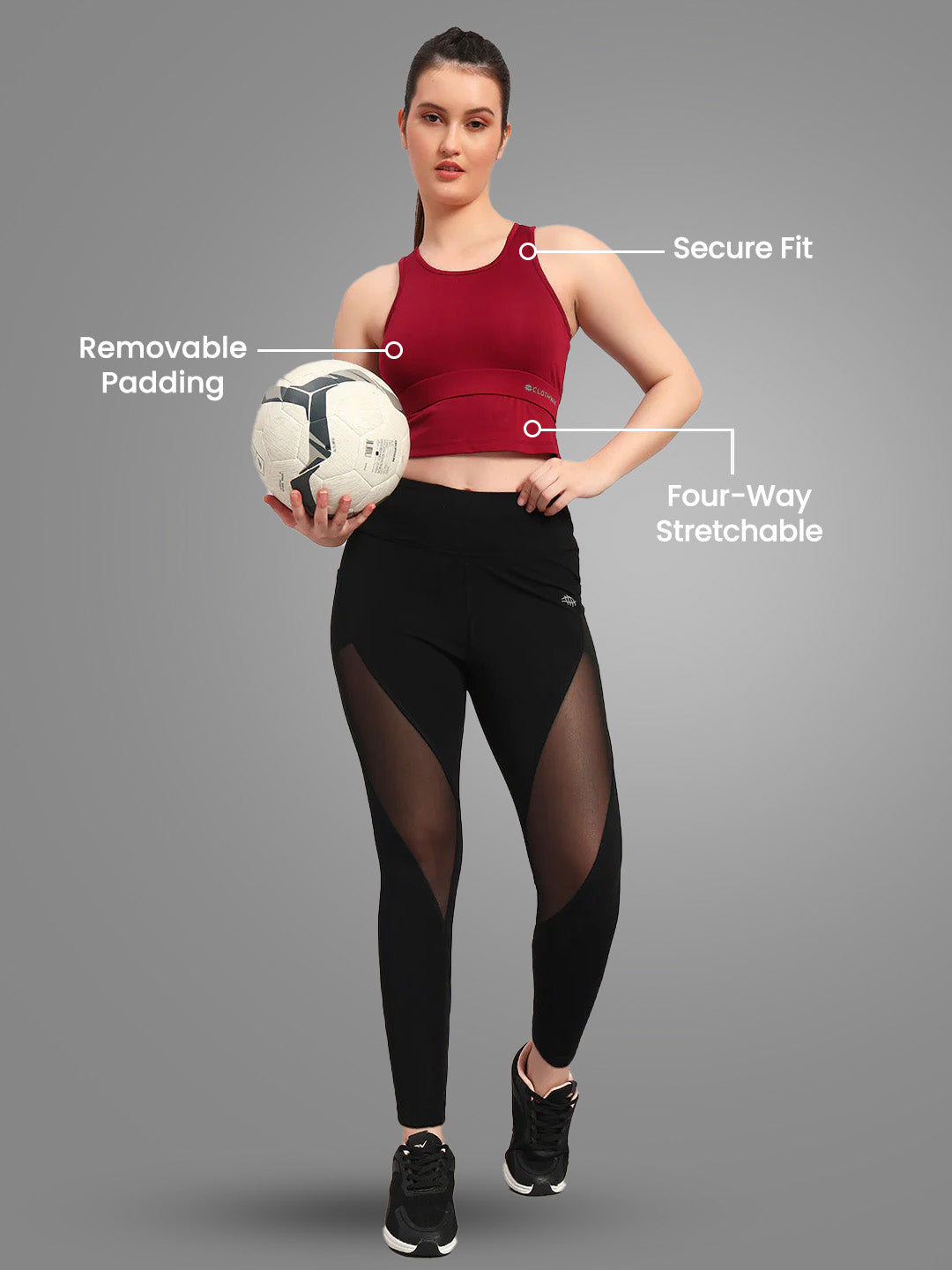 Nylon High Impact Sports Bra _ Maroon