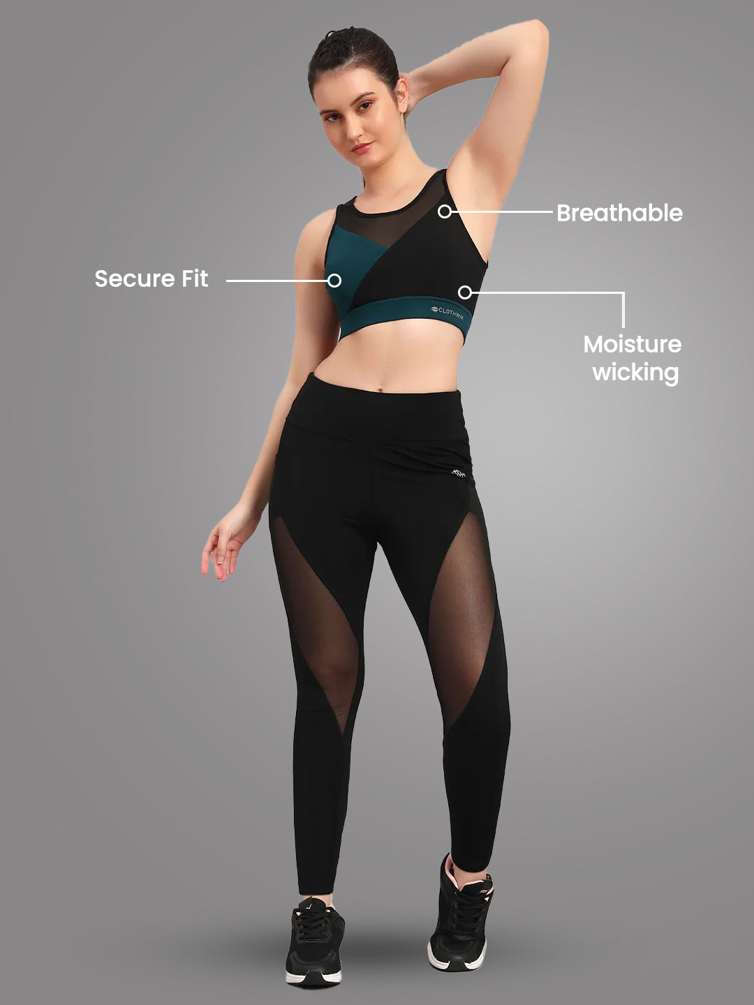Nylon Multi Color & Back Design Sports Bra – Black/Green