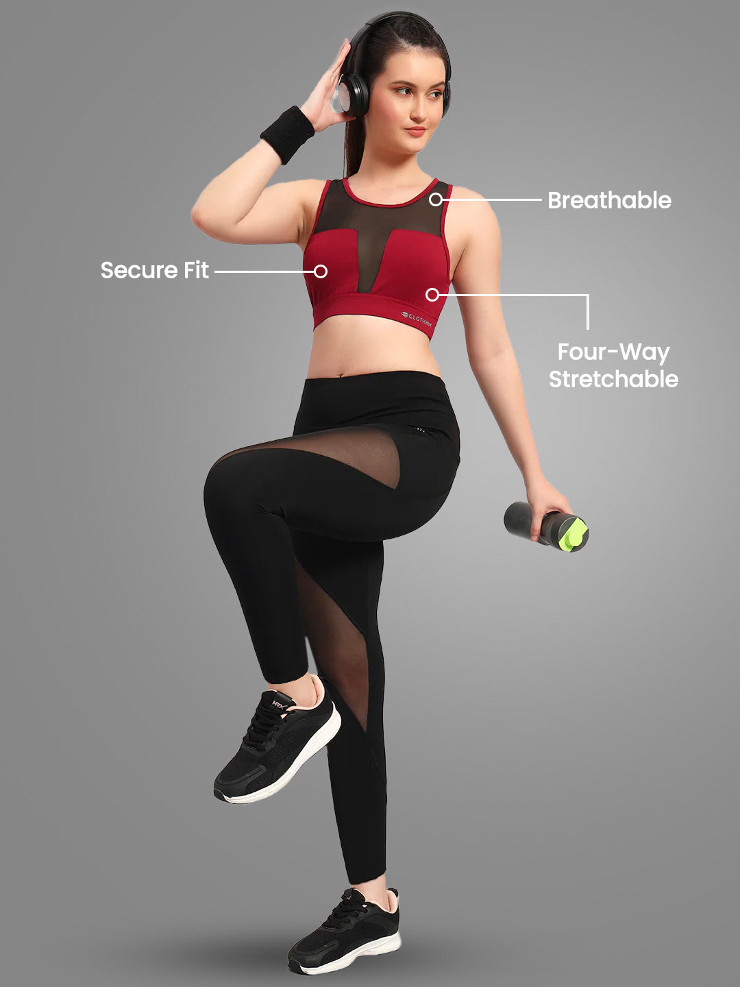 Nylon High Impact Workout Bra With Mesh – Maroon