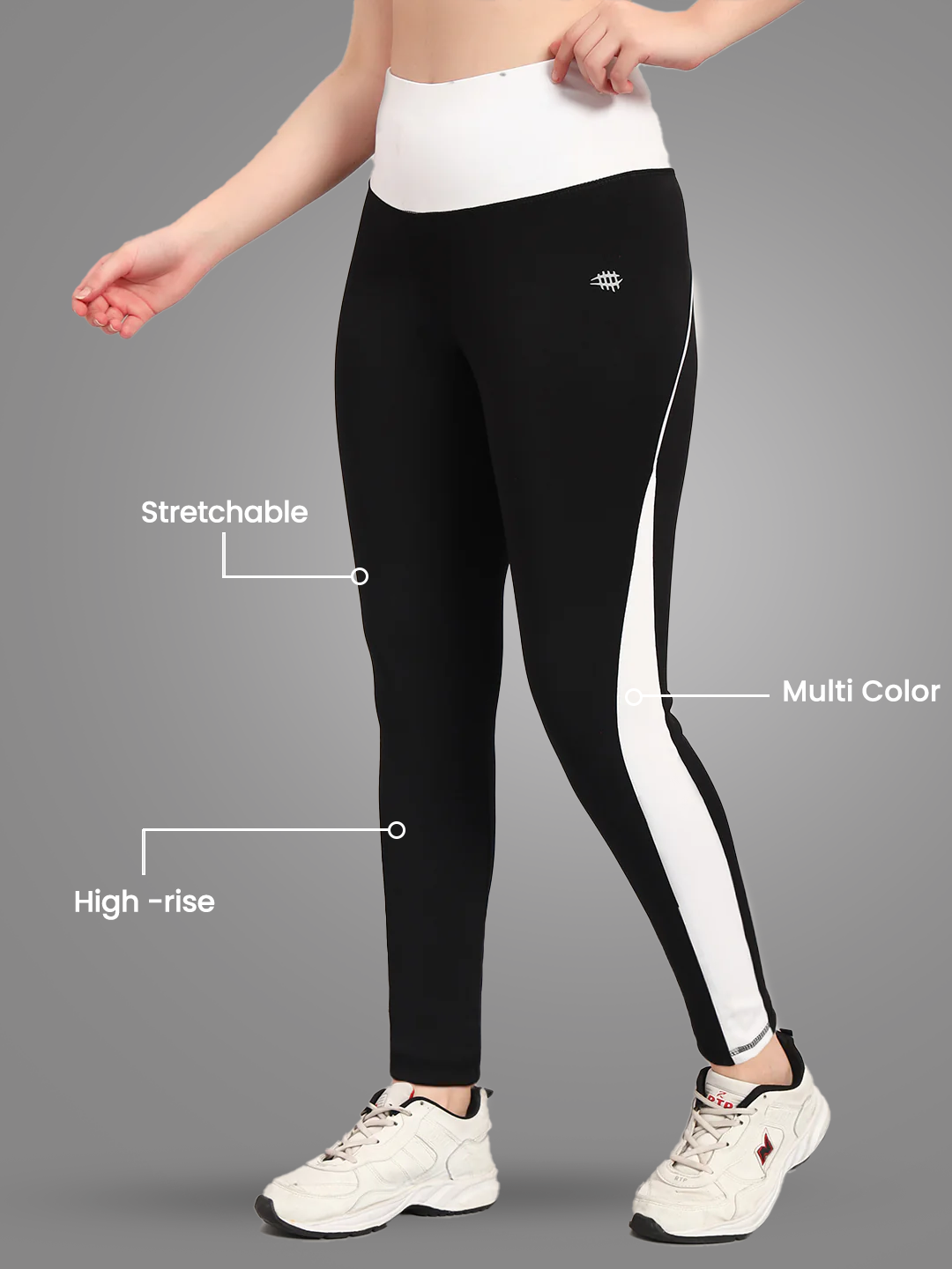 Nylon High Waist Back Support Workout Tight – Black/White.