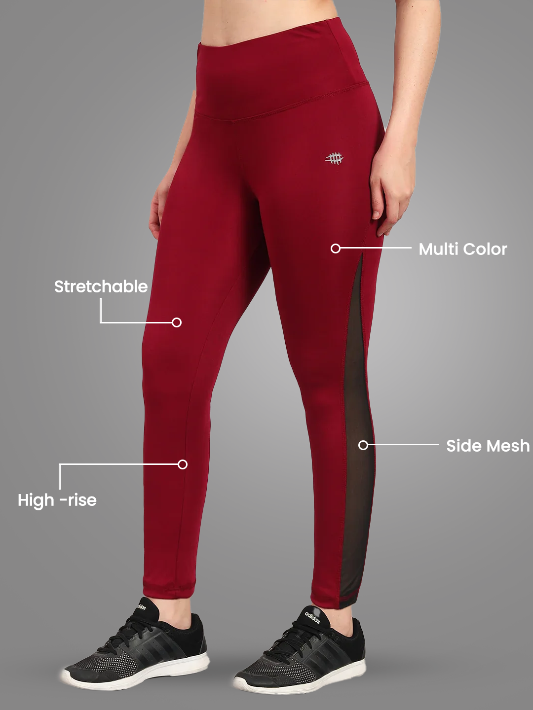 Nylon High Waist Side Mesh Tight - Mahroon