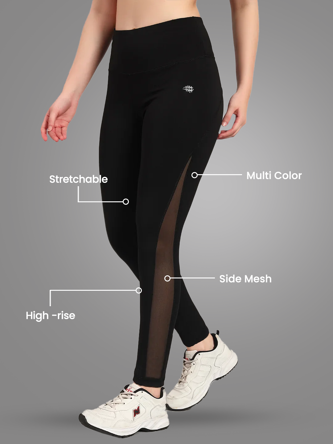 Nylon High Waist Side Mesh Tight – Black