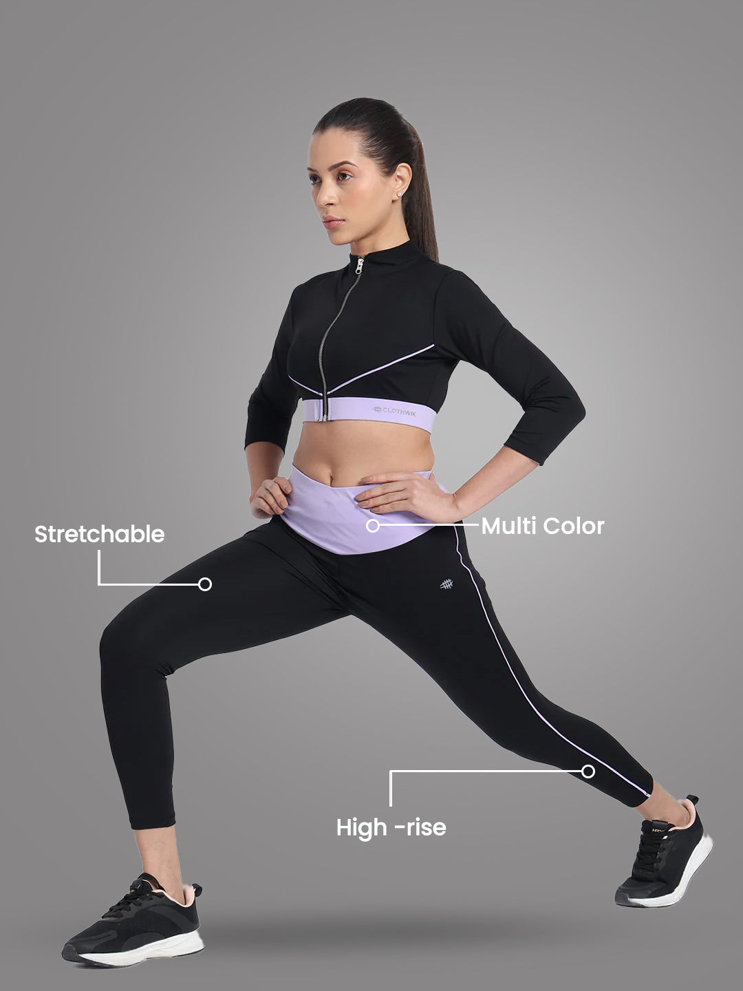 Nylon High Waist Yoke Belt Tight – Purple
