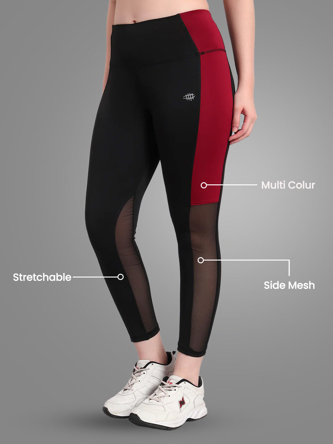 Nylon Women Hight Waist Side Panel With Mesh Training Tight - Maroon