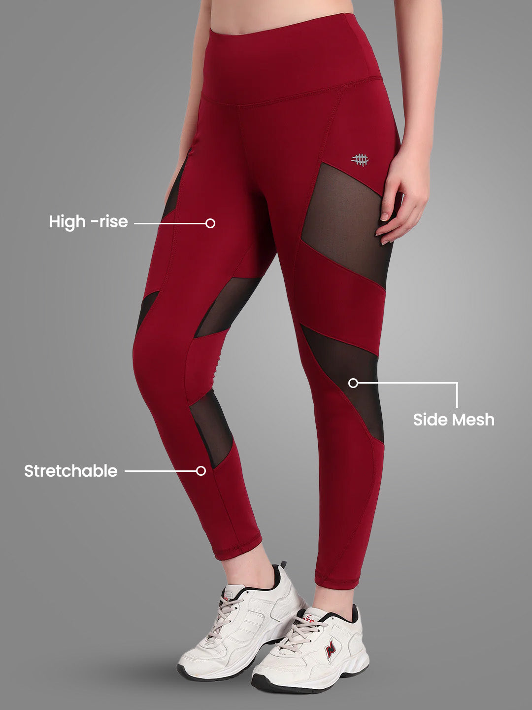 Nylon Women High Waist Mesh panel Training Tight - Maroon