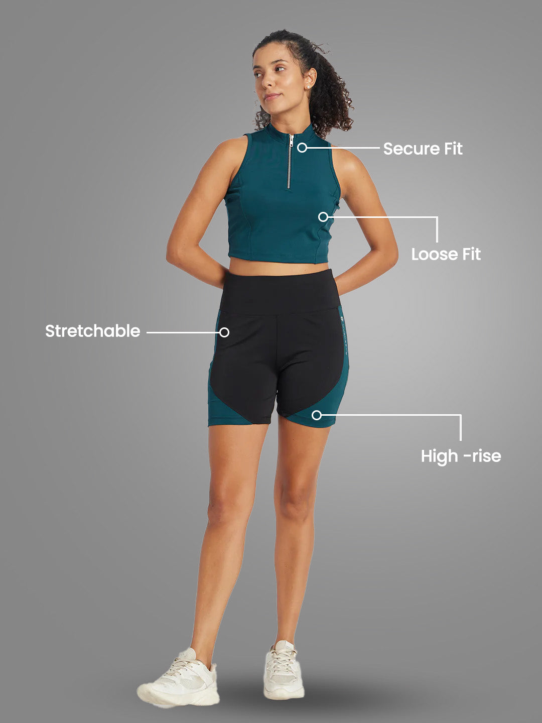 Nylon Pair of High Waist Cycling Shorts/Top - Royal Green