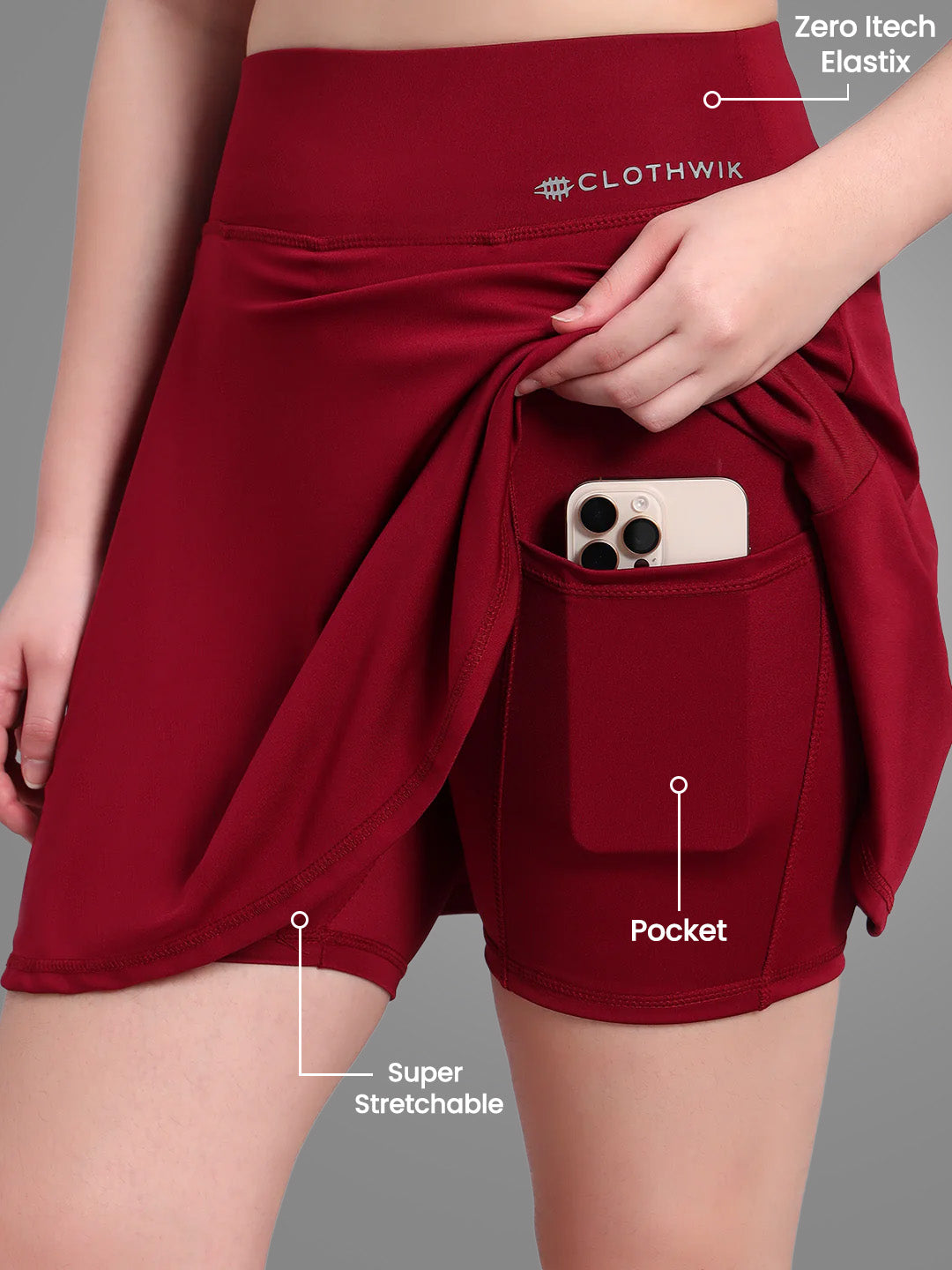 Nylon Women Yoga/Workout Skirt - Maroon