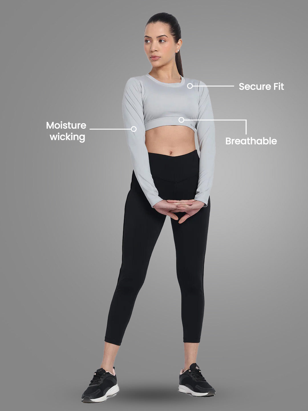 Nylon Workout Full Sleeves Sports Bra – Grey